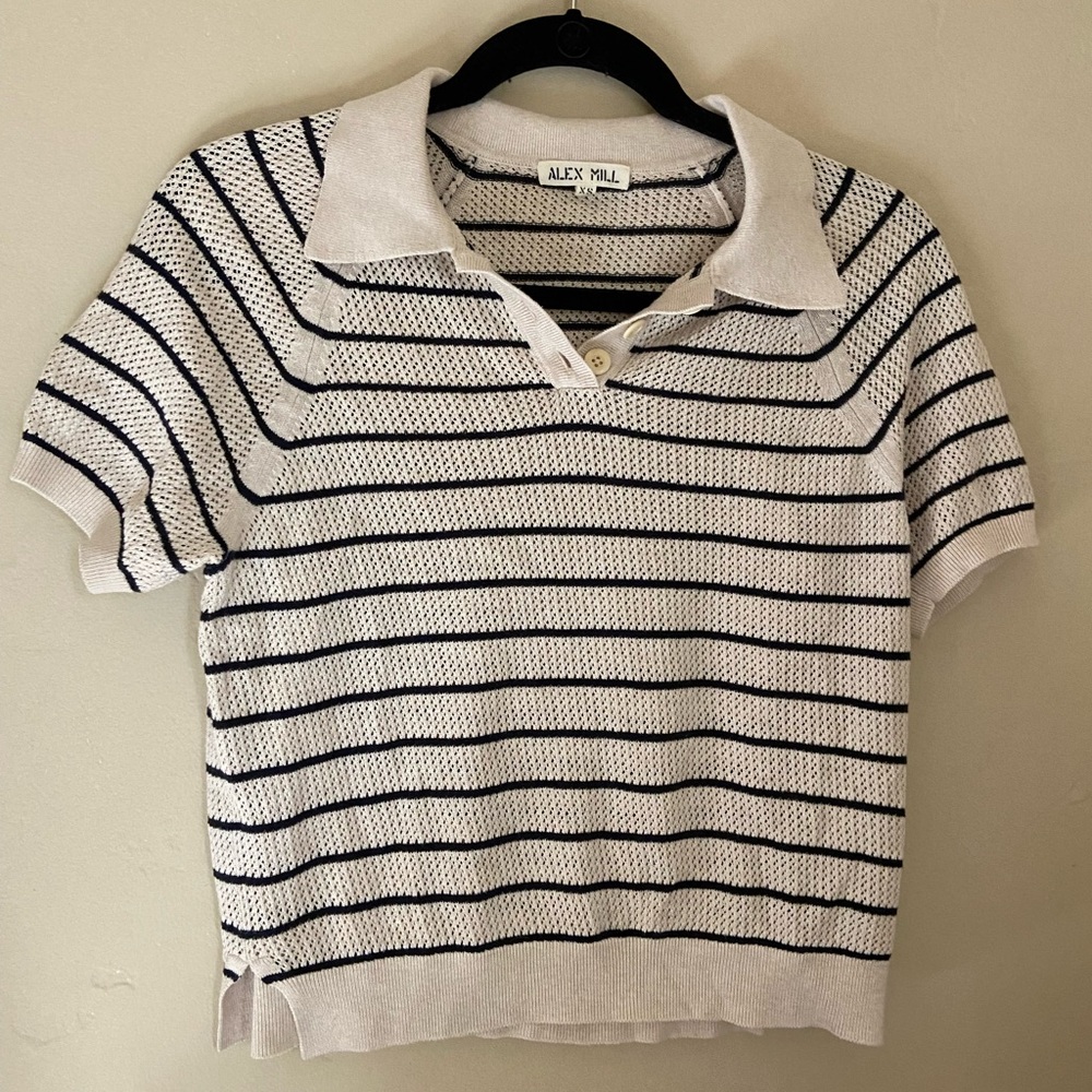 Alex Mill Black and Cream Striped Knit Top